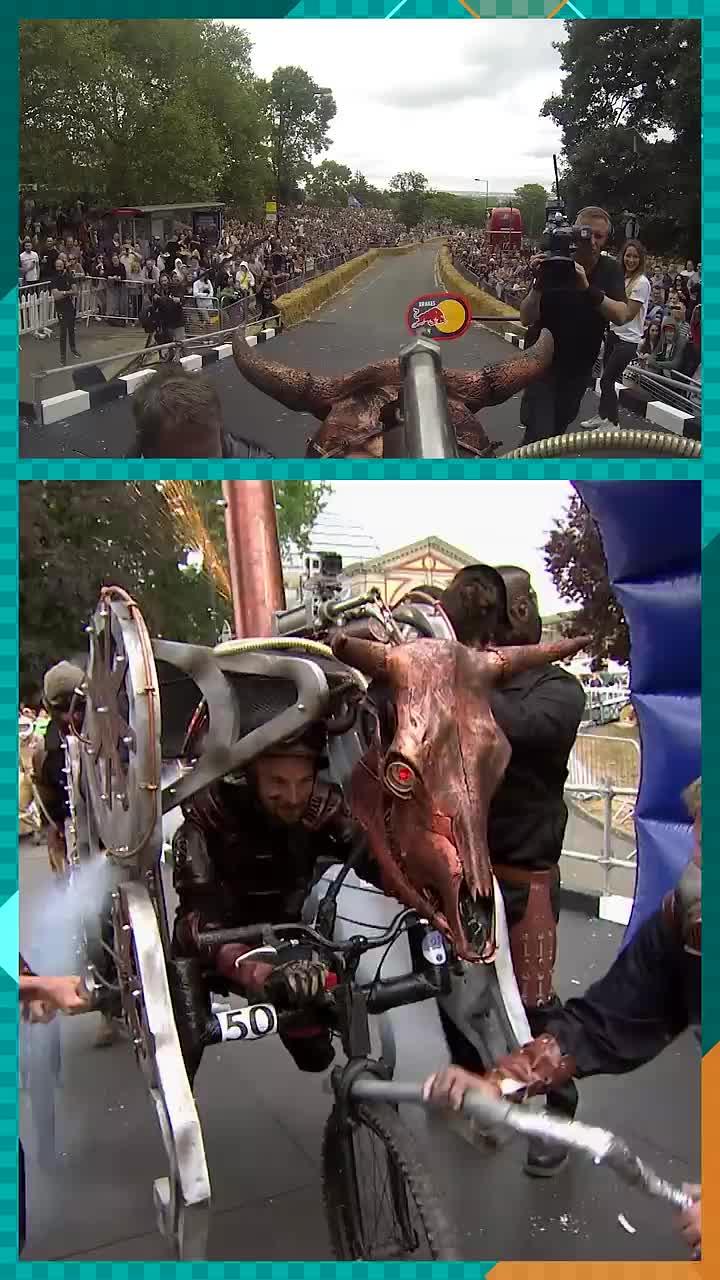 the extraordinary team steampunk mechanical bull at the red bull soapbox race in london.